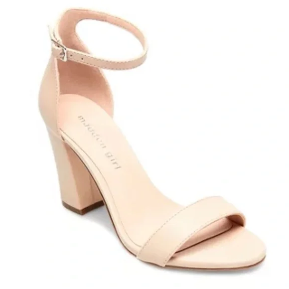 Madden girl Women's Open Toe Ankle Strap Block Chunky Heels Sandals, Nude - Picture 2 of 12